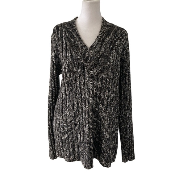 Dana Buchman large sweater v-neck black gray - Picture 1 of 12